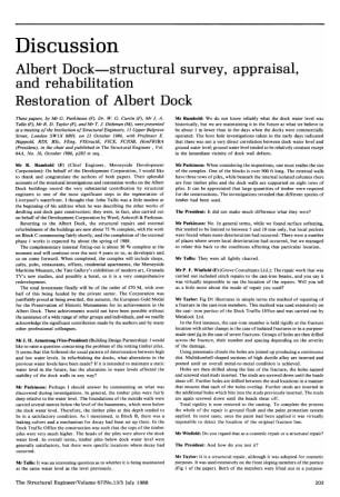 Discussion on Albert Dock - Structural Survey, Appraisal and Rehabilitataion. Restoration of Albert 