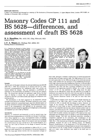 Masonry Codes CP 111 and BS 5628-Differences, and Assessment of Draft BS 5628