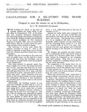 Earthquakes and Building Construction - III - Calculations for a Six-Storey Steel Frame Building. De