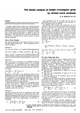The elastic analysis of simple rectangular grids by virtual work methods