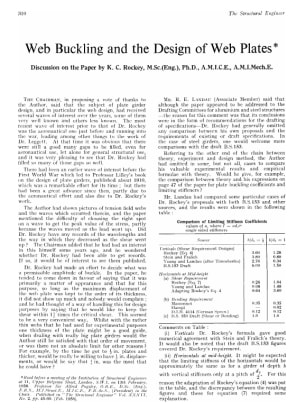 Web Buckling and the Design of Web Plates Discussion on the Paper by K. C. Rockey, M.Sc.(Eng.), Ph.D