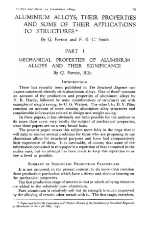 Aluminium Alloys; Their Properties and Some of Their Applications to Structures
