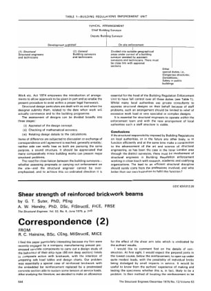 Correspondence on Shear Strength of Reinforced Brickwork Beams by G.T. Suter and A.W. Hendry