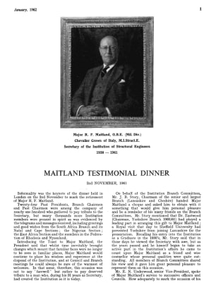 Maitland Testimonial Dinner 2nd November, 1961