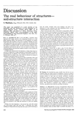 Discussion on The Real Behaviour of Structures - Soil-Structure Interaction by S. Thorburn