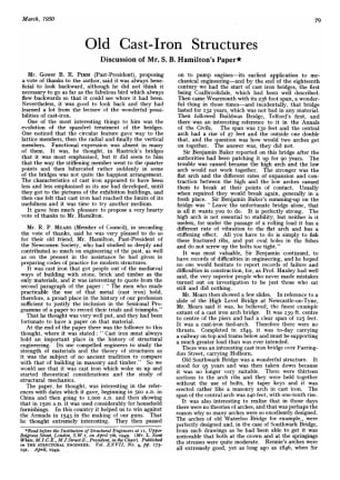 Old Cast-Iron Structures. Discussion of Mr. S.B. Hamilton's Paper