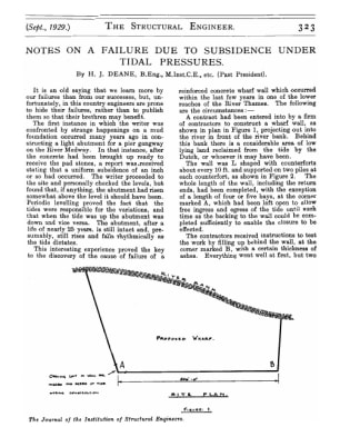 Notes on a Failure Due to Subsidence Under Tidal Pressures