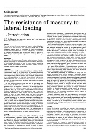 The Resistance of Masonry to Lateral Loading. 1. Introduction