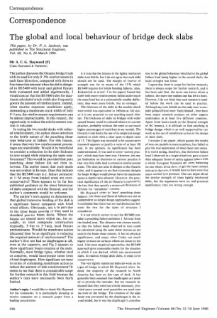 Correspondence on The Global and Local Behaviour of Bridge Deck Slabs by Dr. P.A. Jackson