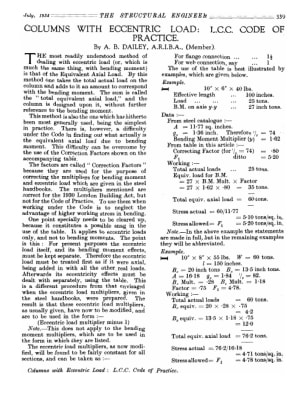 Columns With Eccentric Load: L.C.C. Code of Practice