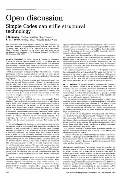 Open Discussion On Simple Codes Can Stifle Structural Technology By J G Sunley And R G Taylor The Institution Of Structural Engineers