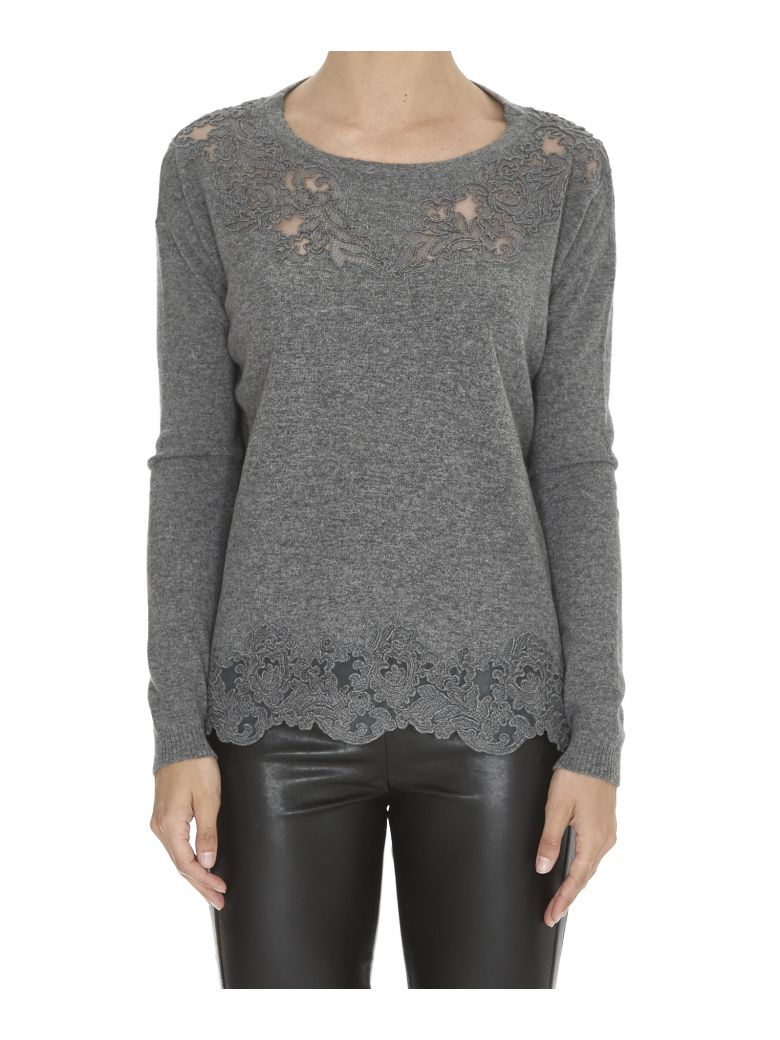 ERMANNO SCERVINO Lace Embroidered Knitted Top in Grey | ModeSens
