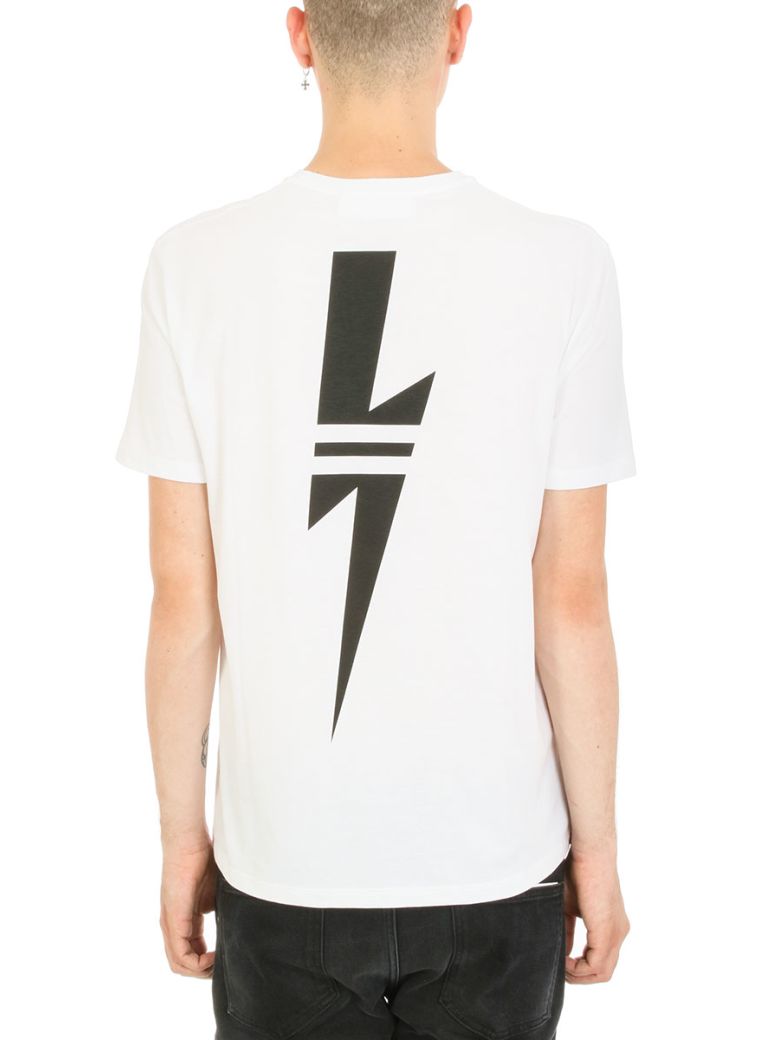 NEIL BARRETT Lightning-Bolt Cotton Jersey T-Shirt in White | ModeSens
