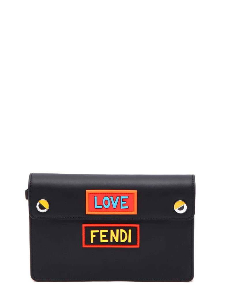 Fendi Leather Pouch With Wristlet In Nero+Palladio | ModeSens
