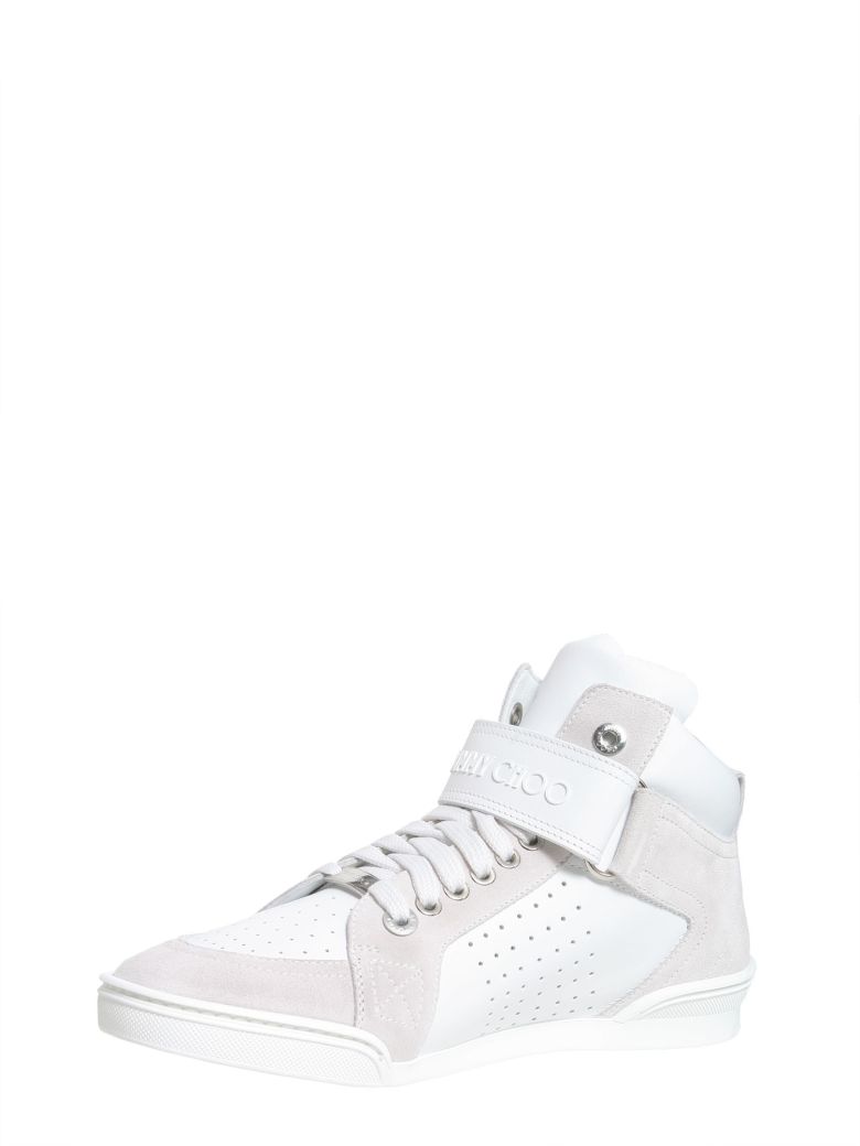 JIMMY CHOO LEWIS WHITE SPORT CALF AND SUEDE TRAINERS, WHITE/WHITE ...