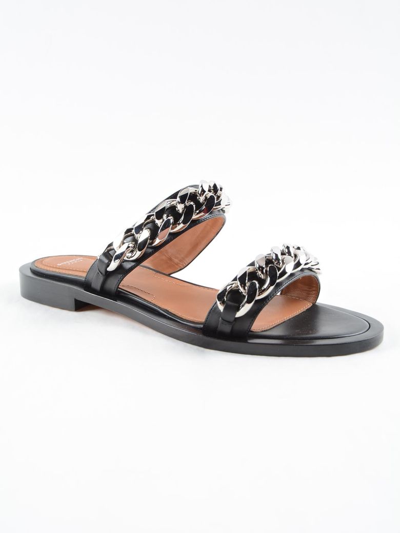 GIVENCHY Chain-Embellished Leather Slide Sandals in Black | ModeSens