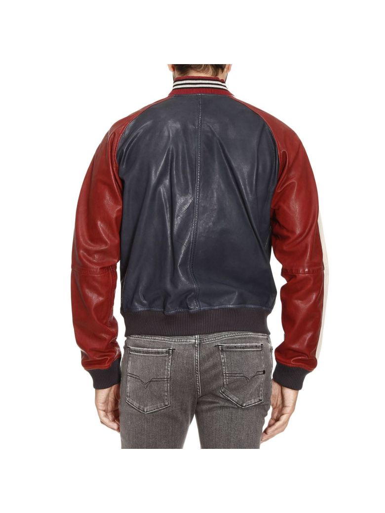 DIESEL Red & Navy Leather L-Truly Bomber Jacket in Blue | ModeSens