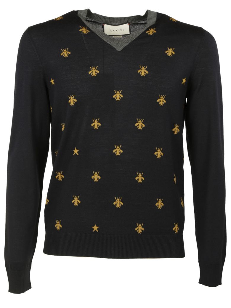 Gucci - Gucci Wool with Bees Sweater - Blue, Men's Sweaters | Italist