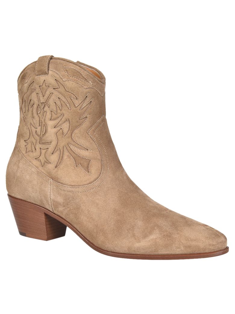 SAINT LAURENT Rock Stitched Suede Ankle Boots in Light Tan-Brown | ModeSens