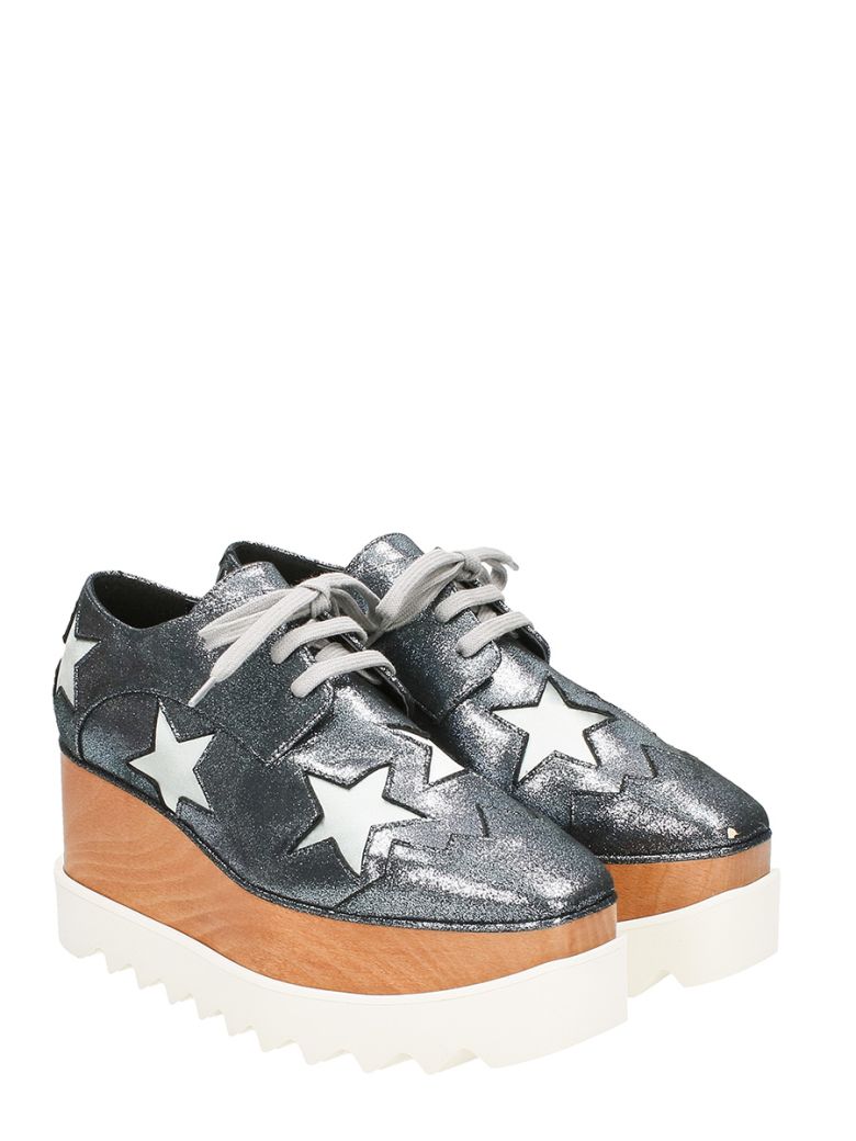 STELLA MCCARTNEY Elyse Glitter Faux Leather Wedges in Silver | ModeSens