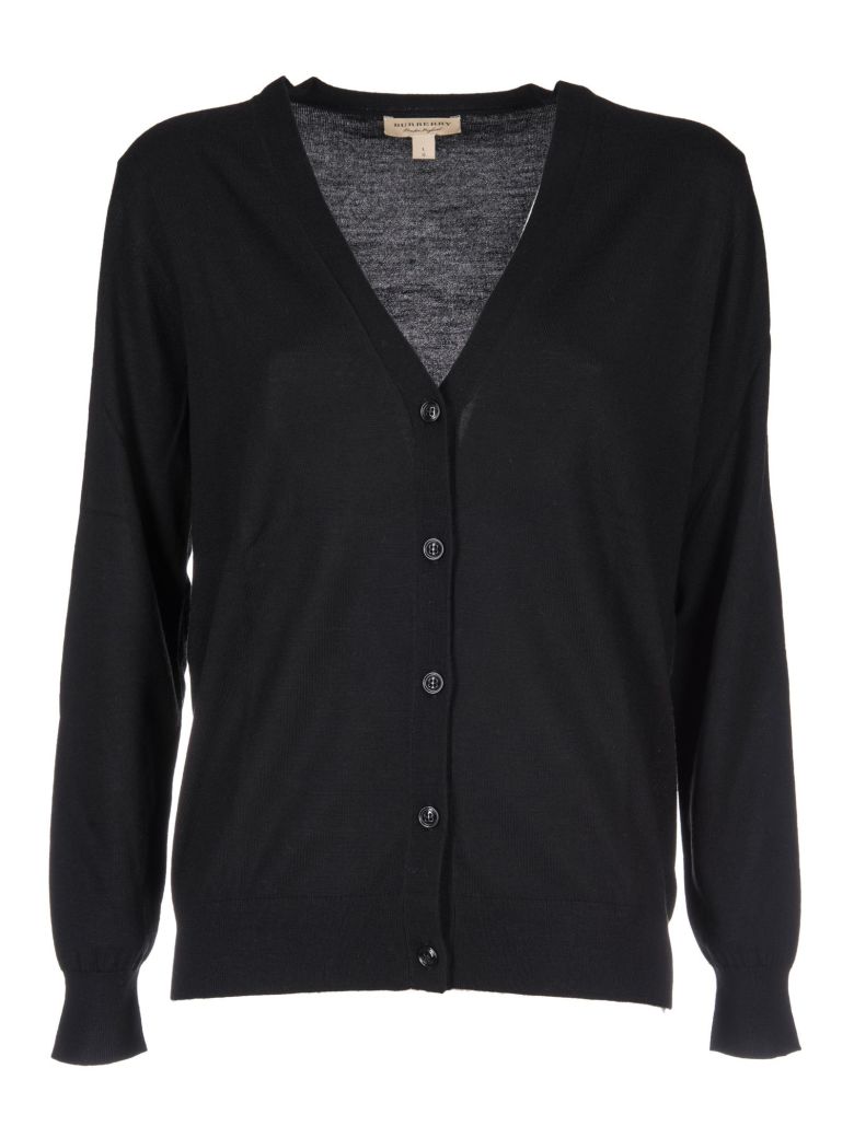 BURBERRY Elbow Patch Cardigan in Black | ModeSens