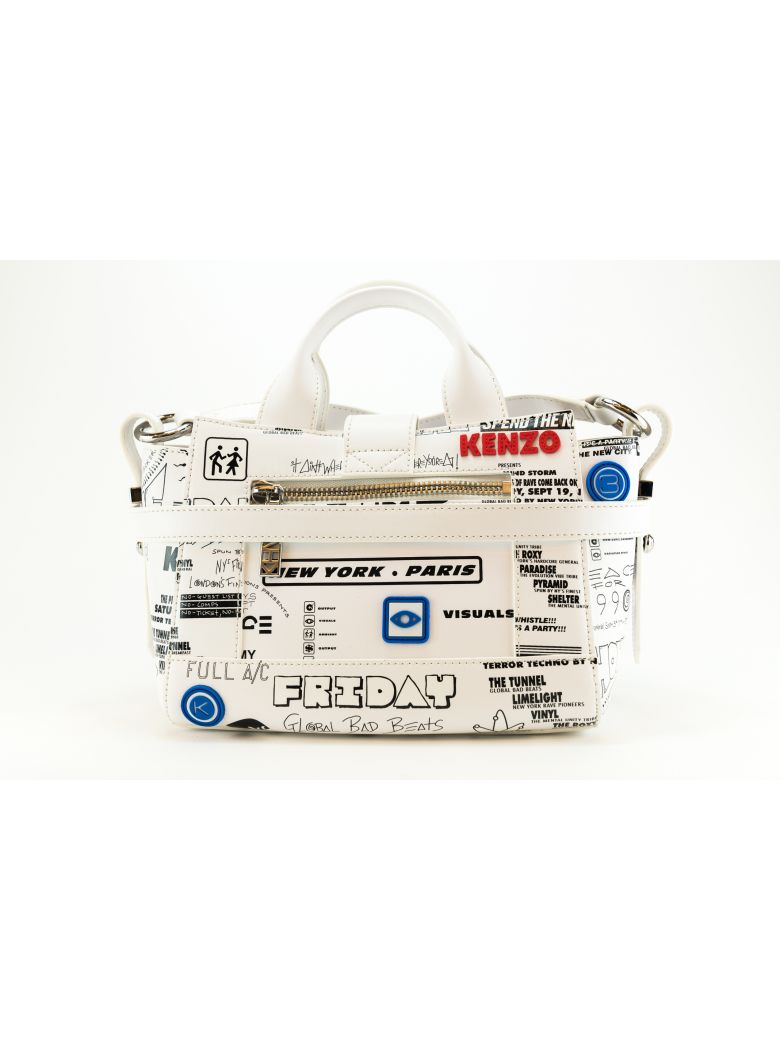 KENZO Kalifornia Badge Patch Leather Satchel in WhiteMulti ModeSens