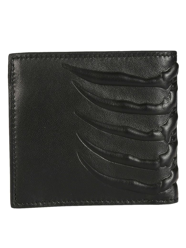 ALEXANDER MCQUEEN Ribcage-Embossed Bi-Fold Leather Wallet in Black