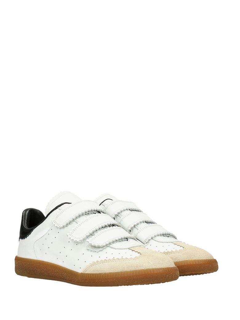 ISABEL MARANT Beth Pinked-Trim Grip-Strap Sneaker, White in White/Black ...