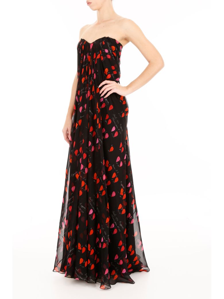 Alexander McQueen - Long Chiffon Dress With Petal Print - BLACK RED ...
