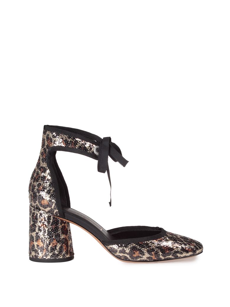 MARC JACOBS Elle Leopard-Print Sequin Ankle-Strap Pumps in Gold Multi ...
