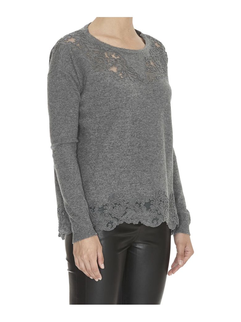 ERMANNO SCERVINO Lace Embroidered Knitted Top in Grey | ModeSens