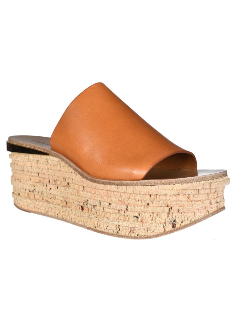 CHLOÉ Camille Leather Platform Wedge Mules in Brown | ModeSens
