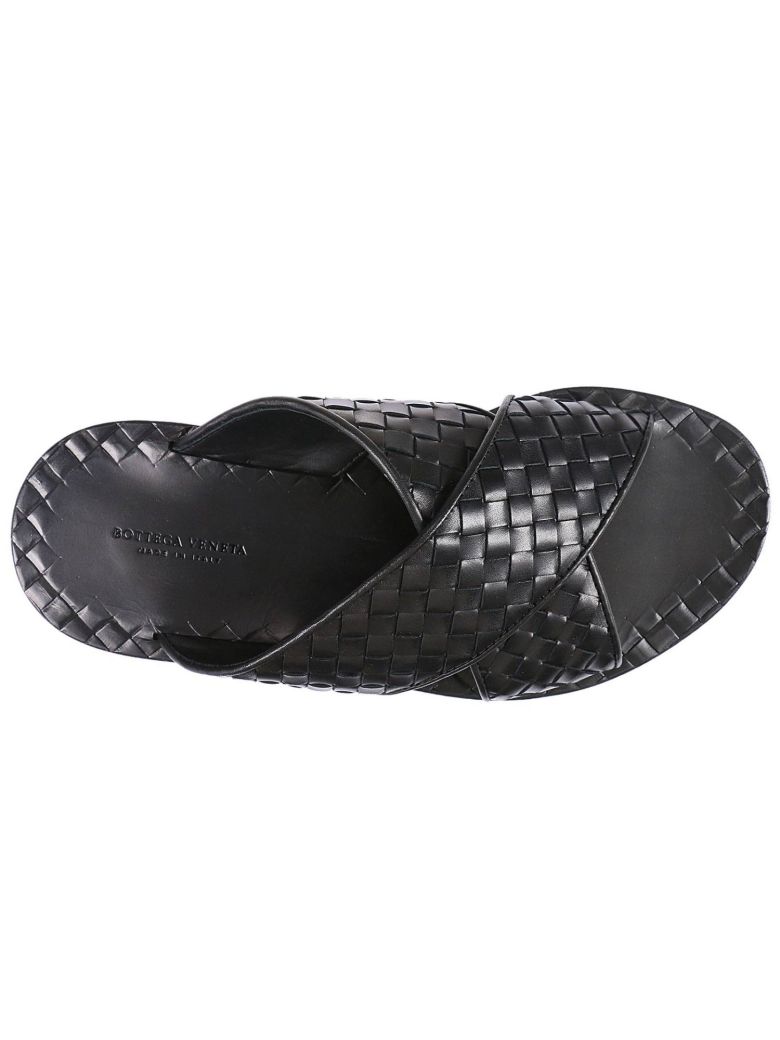 BOTTEGA VENETA Intrecciato Crossover Leather Slides in Black | ModeSens