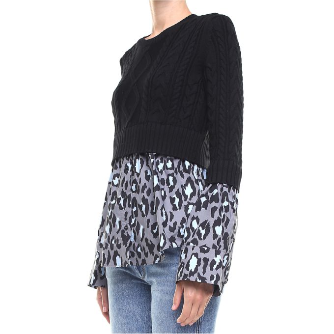 Kenzo Leo-print Cotton-poplin And Cable-knit Wool Jumper展示图
