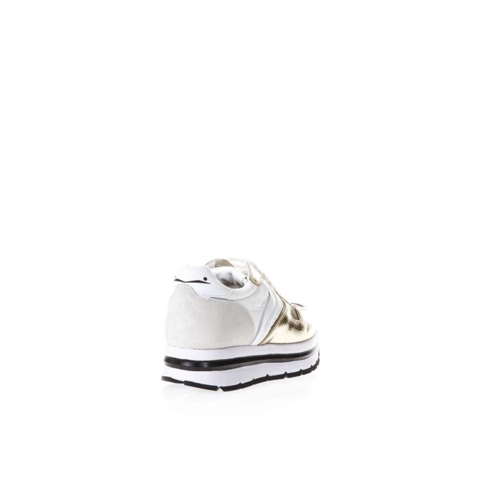Voile Blanche White & Gold High Sneakers In Leather展示图