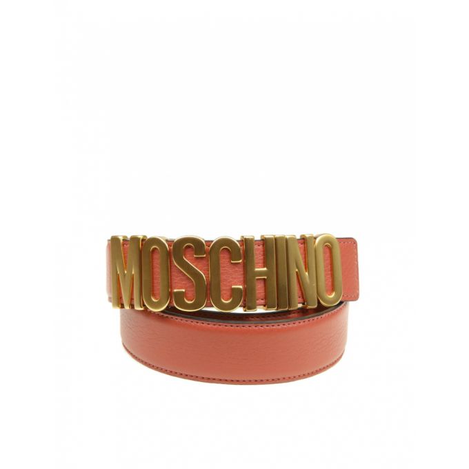 Moschino Belt In Rose Leather With Logo展示图