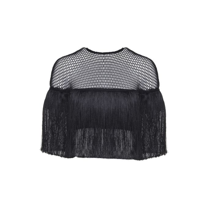 Vatanika Design Fringed Stretch-crepe And Mesh Crop Top展示图