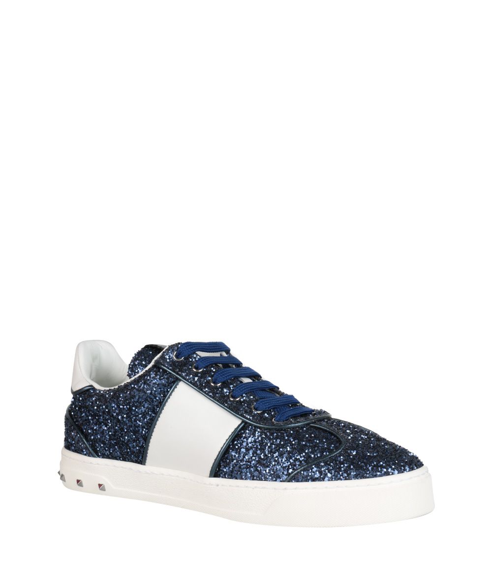 VALENTINO FLY CREW GLITTERED LEATHER SNEAKERS, MARINE BIANCO | ModeSens