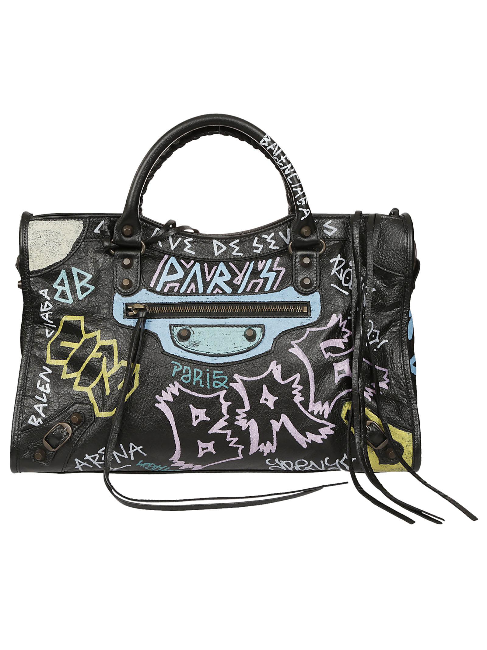 BALENCIAGA Classic City Graffiti Tote Bag, Black (Noir) | ModeSens