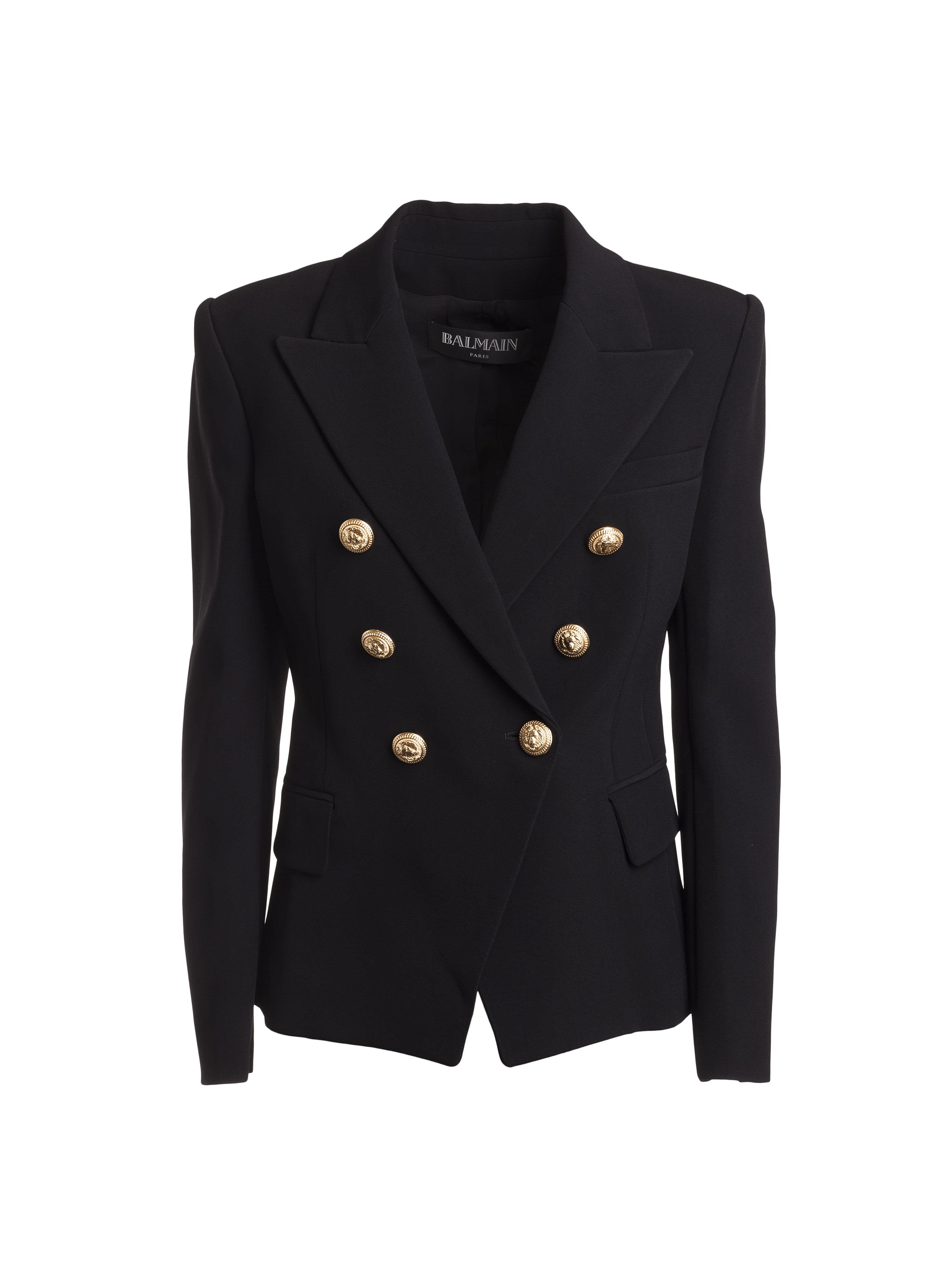 BALMAIN Double Breasted Wool Twill Jacket, Black | ModeSens