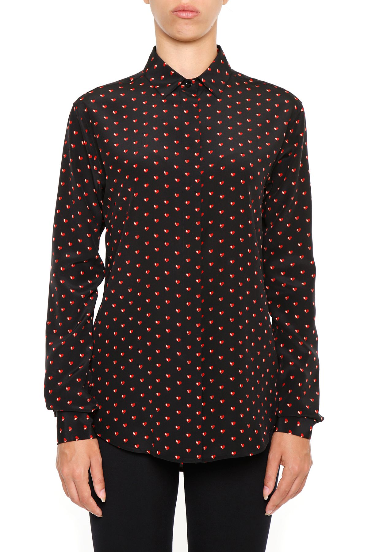 Saint Laurent Classic Shirt In Black And Red Micro Heart And Lightening ...