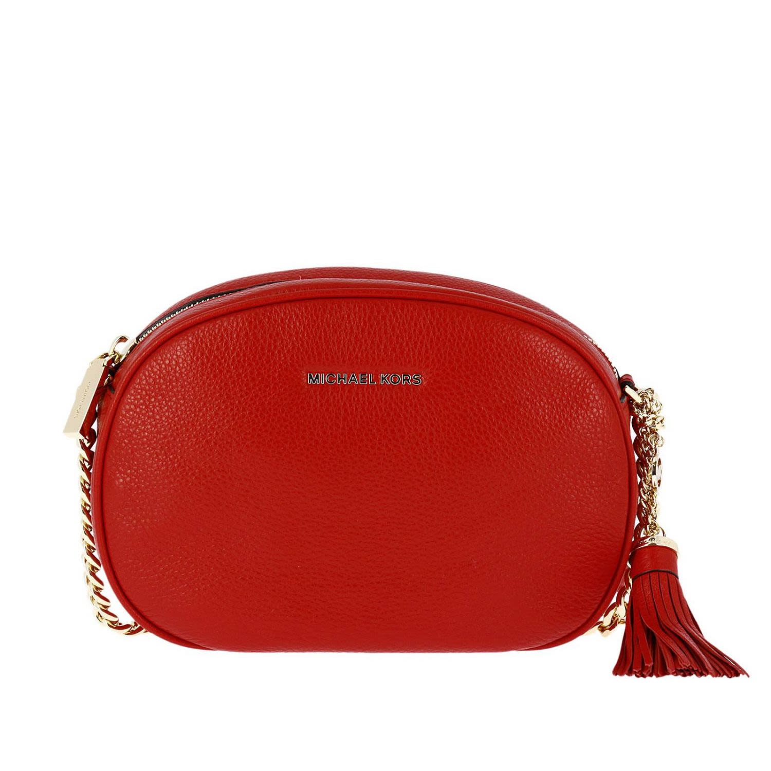 MICHAEL MICHAEL KORS GINNY SMALL TEXTUREDLEATHER SHOULDER BAG, CHERRY
