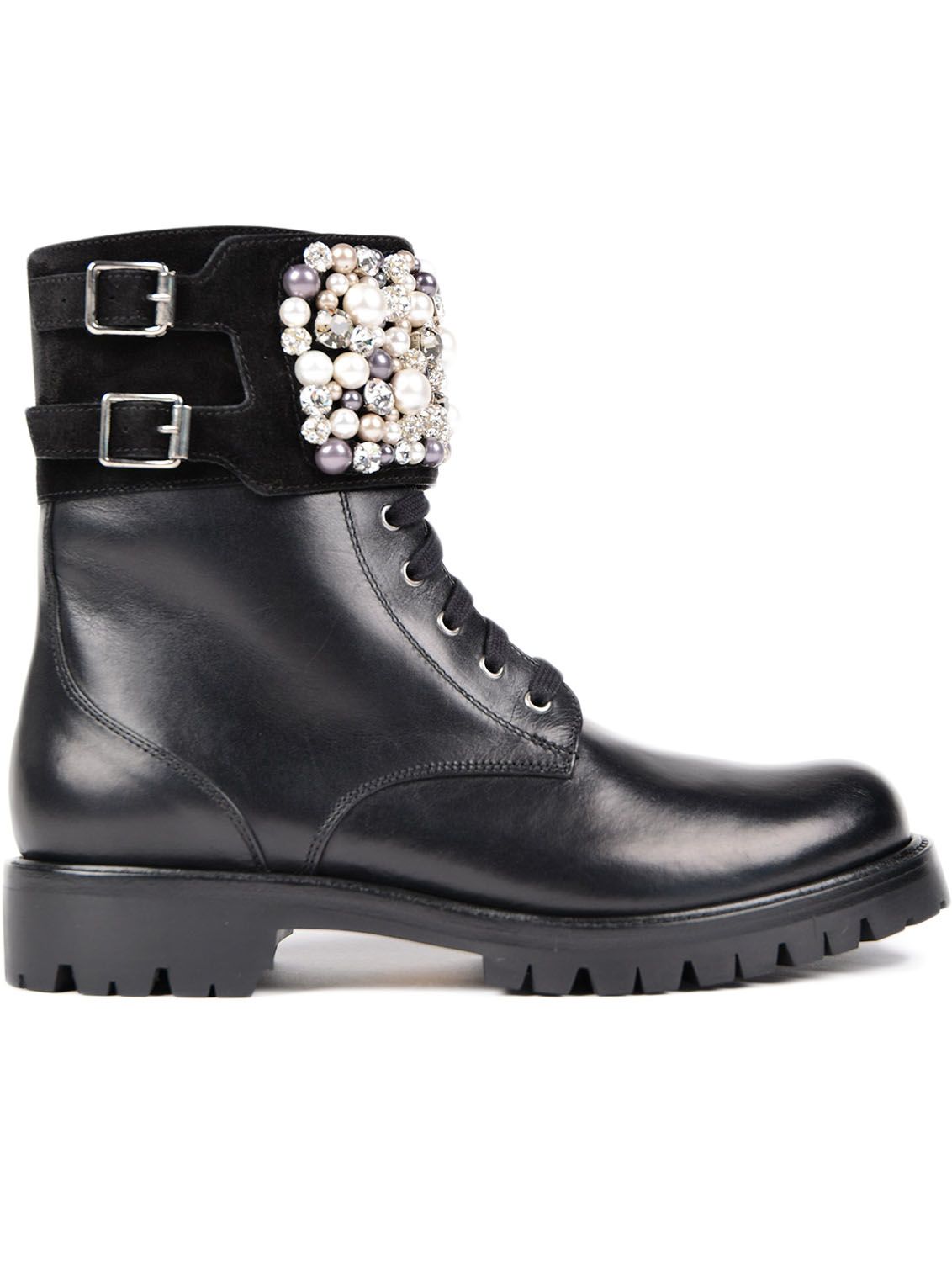 rene caovilla embellished biker leather boots