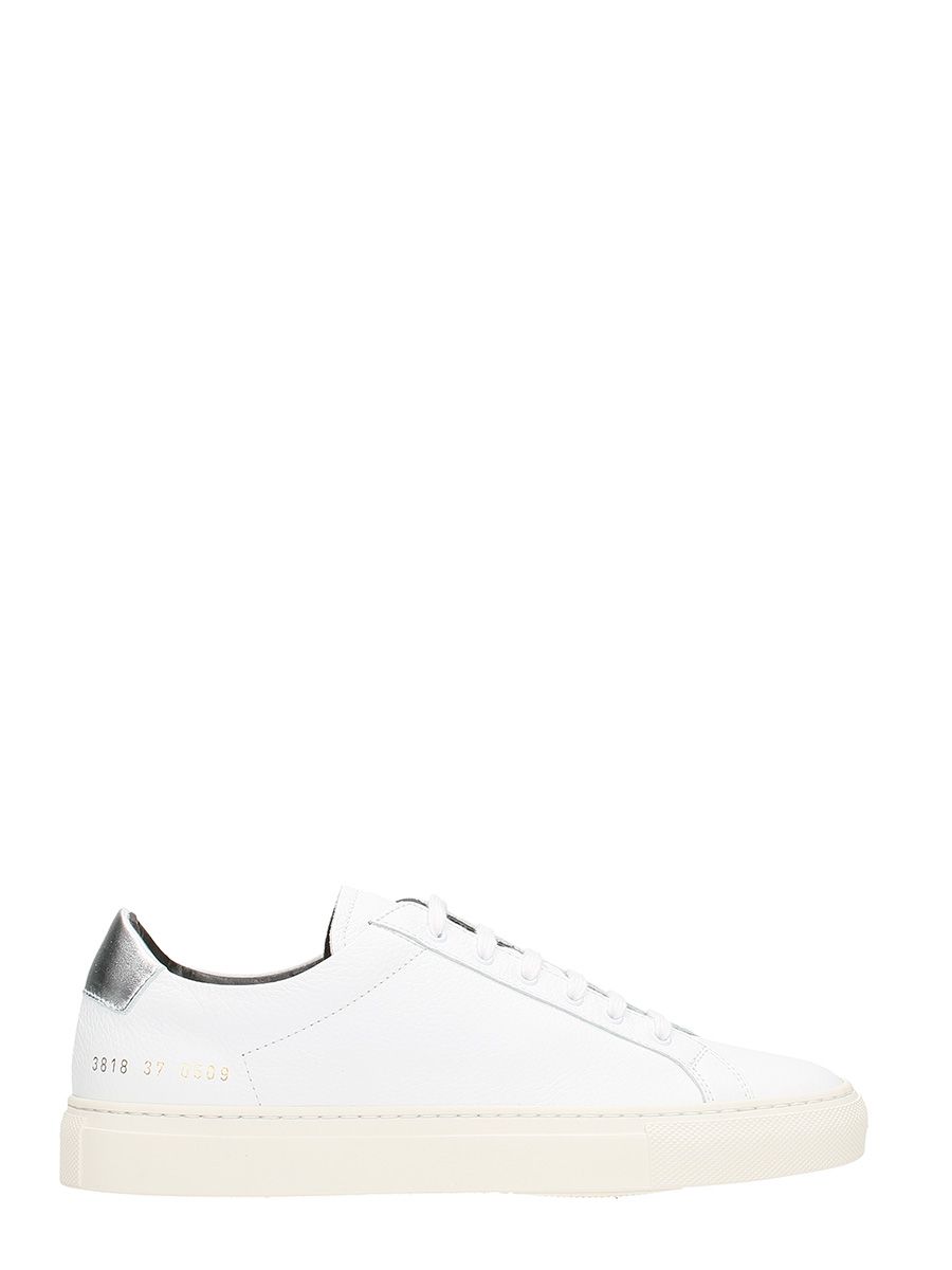 COMMON PROJECTS White Leather Silver Heel Retro Achilles Sneakers in ...