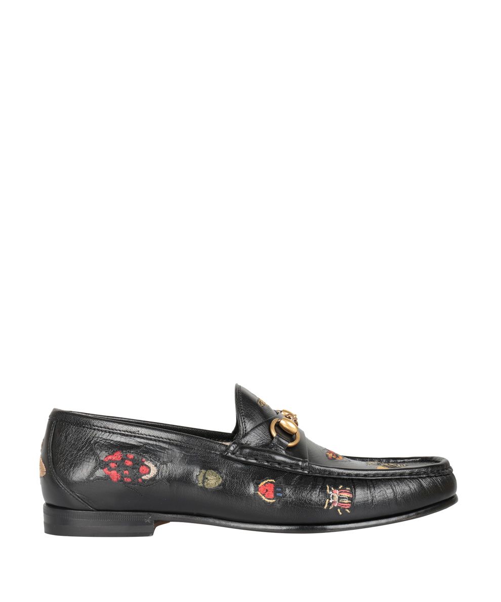 GUCCI Roos Moccasin Leather Loafers With Insects in Black | ModeSens