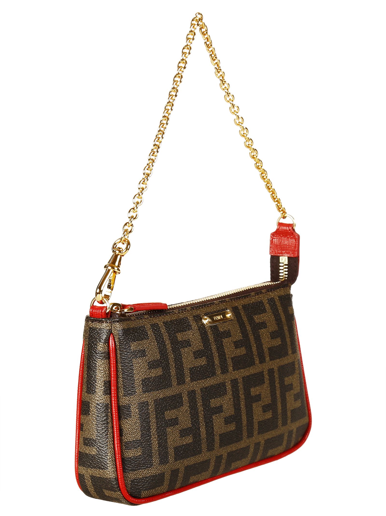 Fendi - Fendi Logo Mini Bag - Tobacco/Red, Women's Clutches | Italist