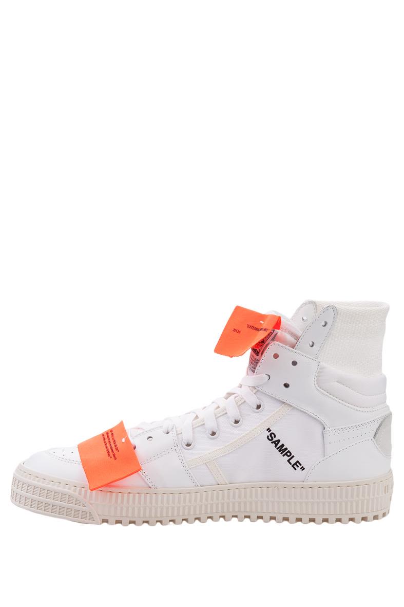 OFF-WHITE Low 3.0 Leather And Canvas High-Top Sneakers, White | ModeSens