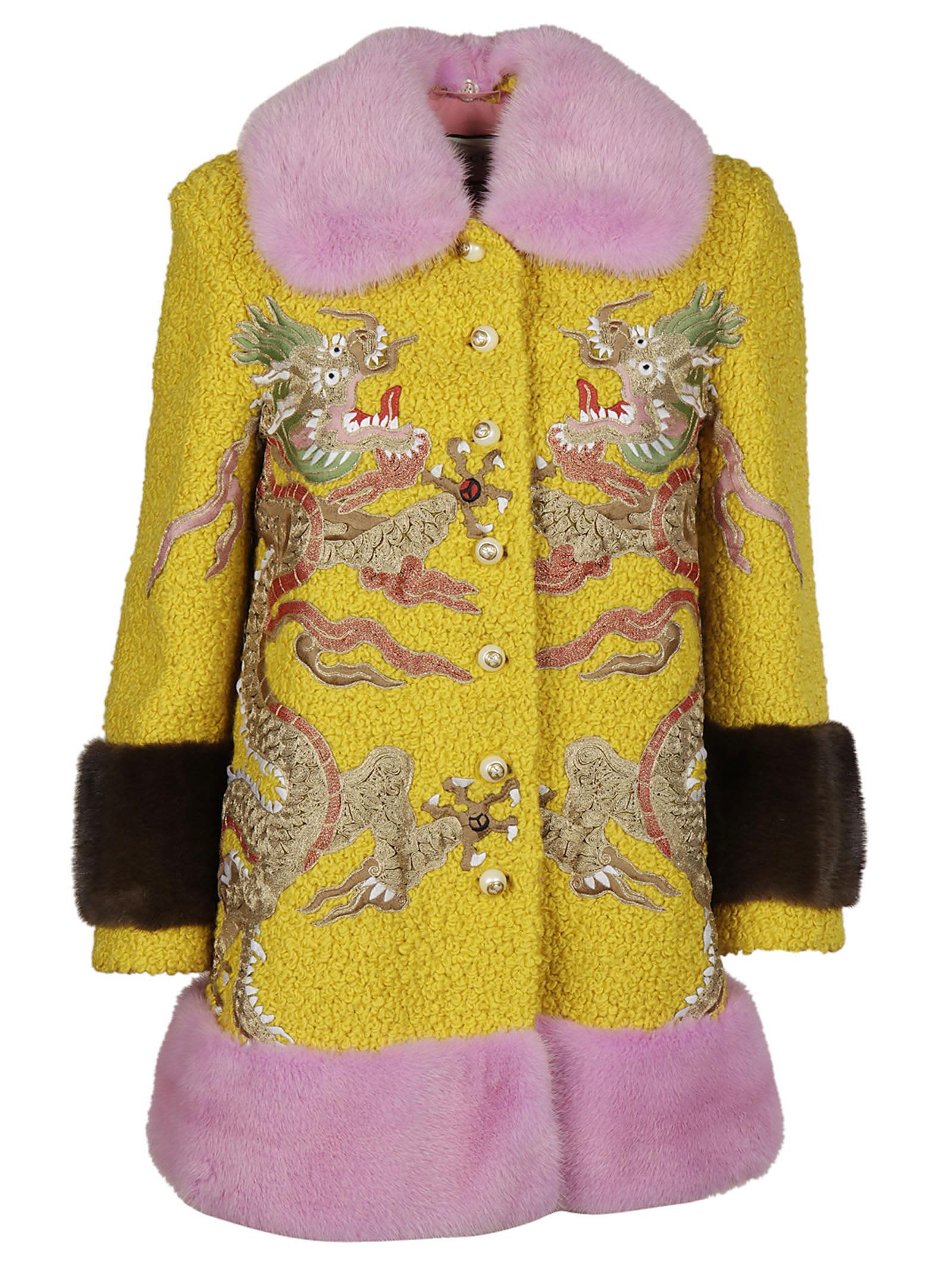 GUCCI Mink FurTrimmed WoolBlend Coat in Hoeey Yellow ModeSens