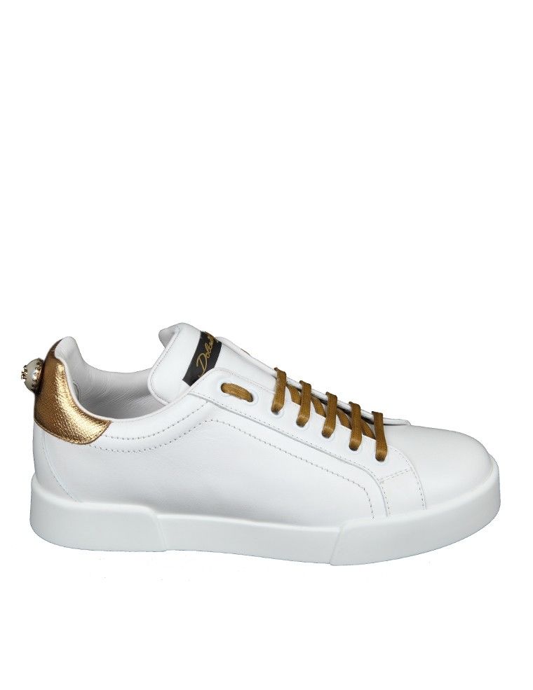 Dolce & Gabbana - Dolce & Gabbana White Leather Sneakers - White / Gold ...
