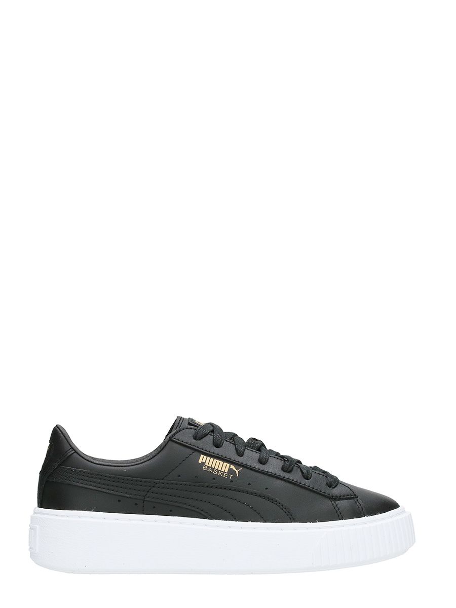 Puma - Puma Basket Platform Black Leather Sneakers - black, Women's ...